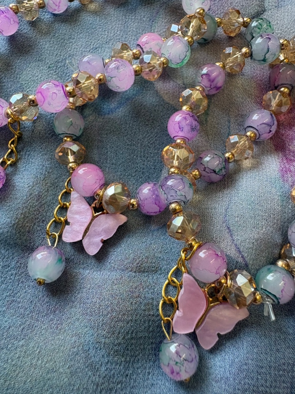 New Glass Bead Bracelets with Pearlized Butterflies in Multicolor $6 each - Picture 3 of 7